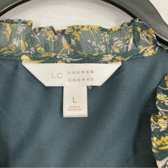 LC Lauren Conrad Chiffon Ditsy Floral Ruffle Detail Blouse Large Office - Picture 2 of 11